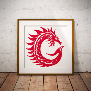 Affiche Lettre C de style dragon, alphabet du dragon, mono