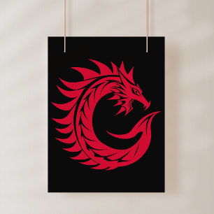Affiche Lettre C de style dragon, alphabet du dragon, mono