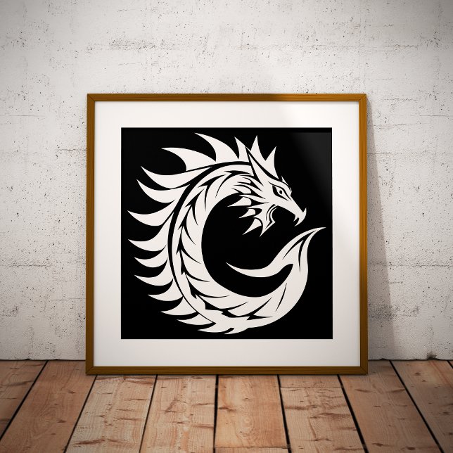 Affiche Lettre C de style dragon, alphabet du dragon, mono (Créateur téléchargé)
