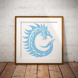 Affiche Lettre C de style dragon, alphabet du dragon, mono