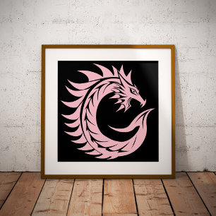 Affiche Lettre C de style dragon, alphabet du dragon, mono