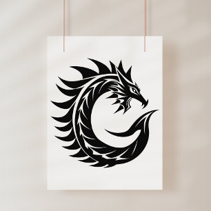 Affiche Lettre C de style dragon, alphabet du dragon, mono