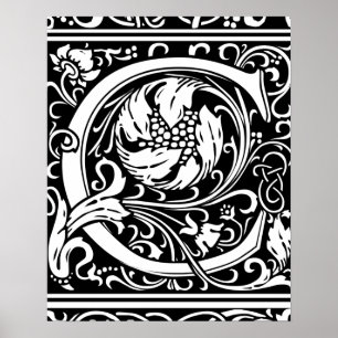 Affiche Lettre C monogramme Art nouveau médiéval