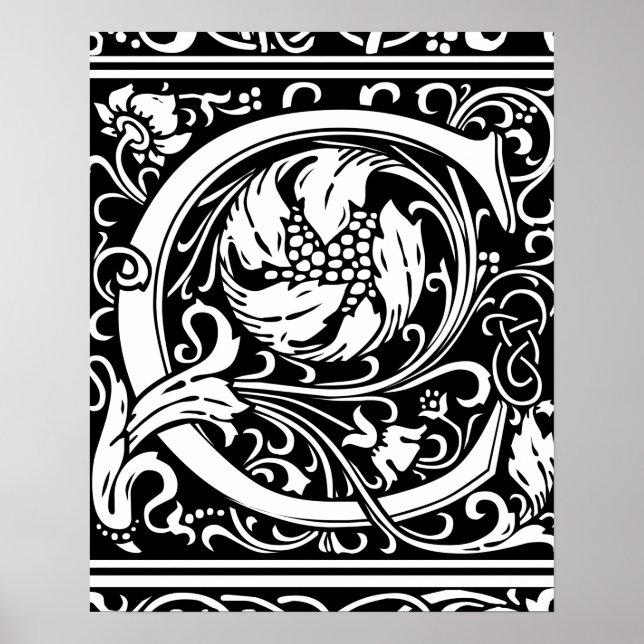 Affiche Lettre C monogramme Art nouveau médiéval (Devant)
