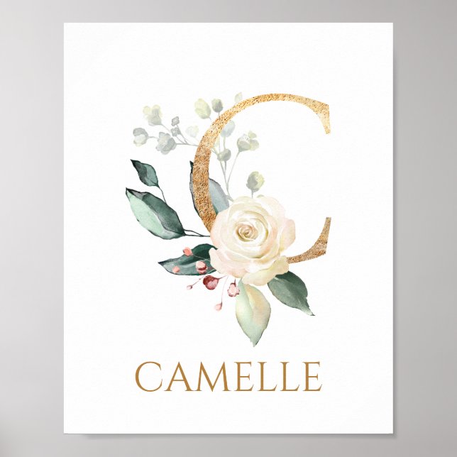Affiche Lettre C Monogramme crème blanche rose Nursery Pos (Devant)