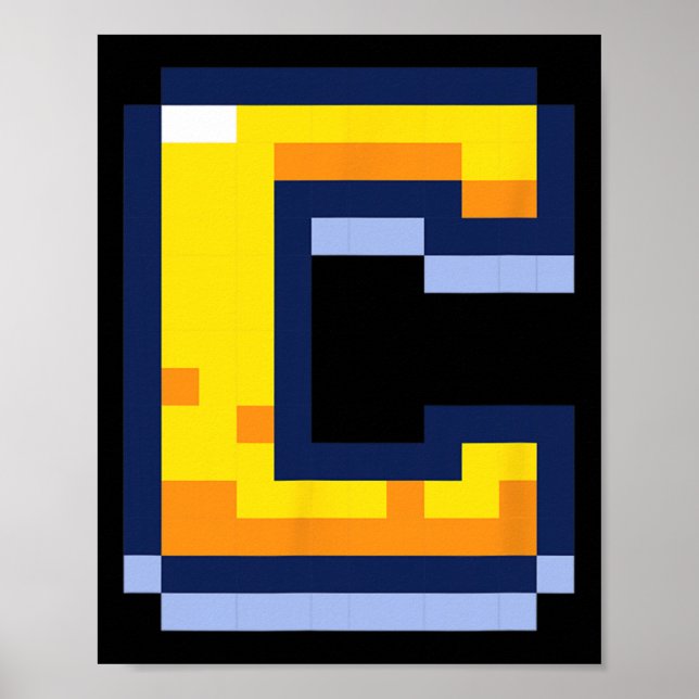 Affiche Lettre C Monogramme Initial Nom de jeu vidéo Pixel (Devant)