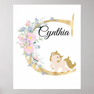 Affiche Lettre C personnalisée monogramme avec poney