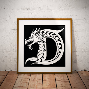 Affiche Lettre D de style dragon, alphabet dragon, monogra
