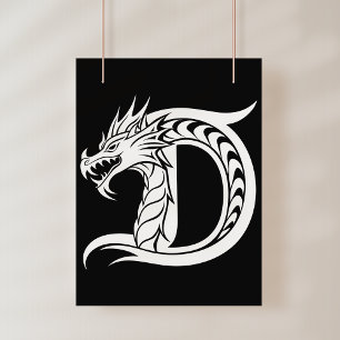 Affiche Lettre D de style dragon, alphabet du dragon, mono