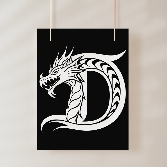 Affiche Lettre D de style dragon, alphabet du dragon, mono (Créateur téléchargé)