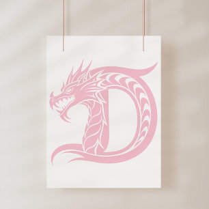 Affiche Lettre D de style dragon, alphabet du dragon, mono