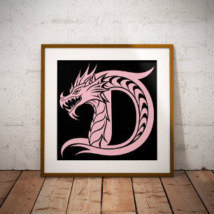 Affiche Lettre D de style dragon, alphabet du dragon, mono