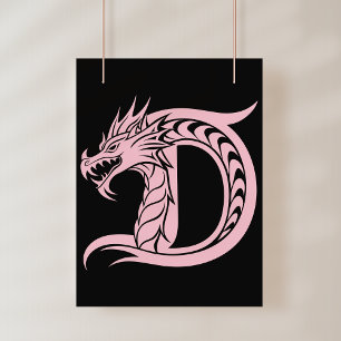 Affiche Lettre D de style dragon, alphabet du dragon, mono