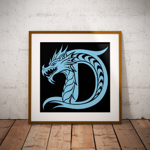 Affiche Lettre D de style dragon, alphabet du dragon, mono