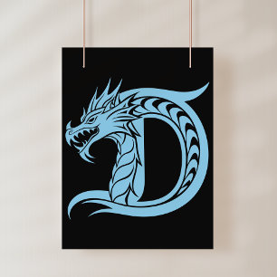 Affiche Lettre D de style dragon, Alphabet du dragon, Mono