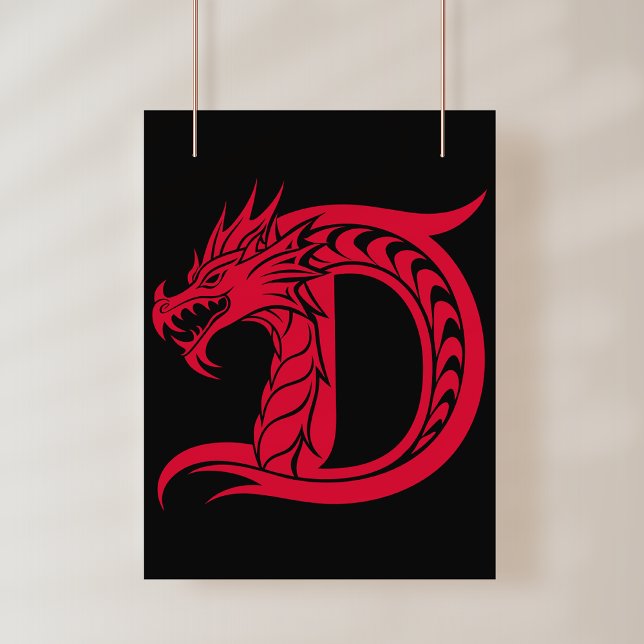Affiche Lettre D de style dragon, Alphabet du dragon, Mono (Créateur téléchargé)