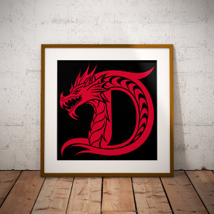 Affiche Lettre D de style dragon, alphabet du dragon, mono