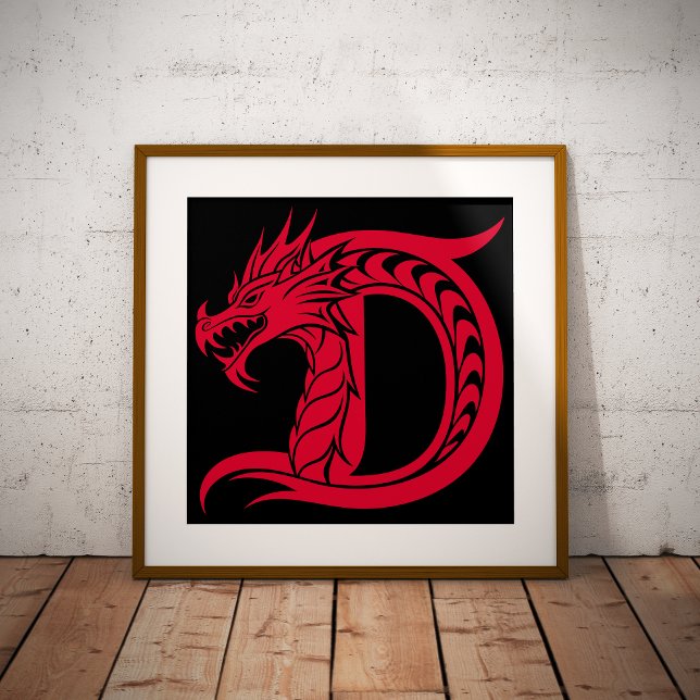 Affiche Lettre D de style dragon, alphabet du dragon, mono (Créateur téléchargé)