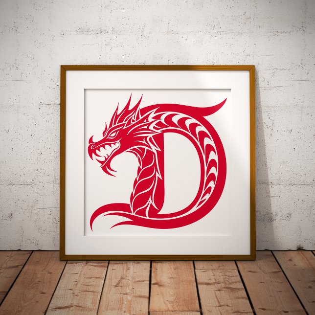 Affiche Lettre D de style dragon, alphabet du dragon, mono (Créateur téléchargé)