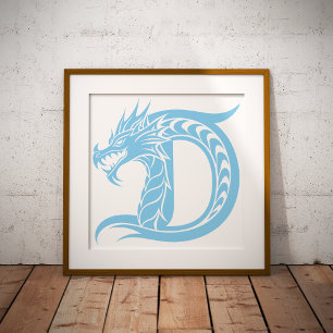 Affiche Lettre D de style dragon, alphabet du dragon, mono