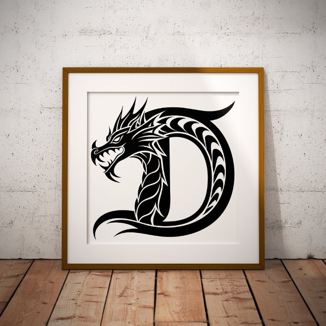 Affiche Lettre D de style dragon, alphabet du dragon, mono (Créateur téléchargé)