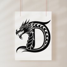 Lettre D de style dragon, alphabet du dragon, mono