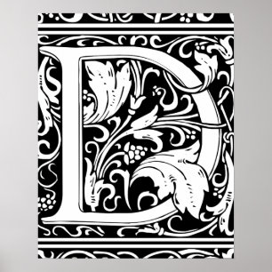 Affiche Lettre D Monogramme Art Nouveau Médiéval