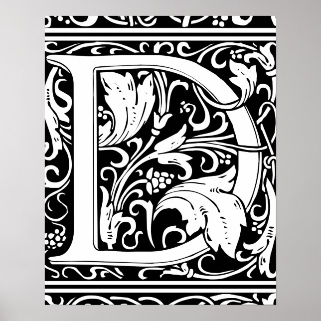 Affiche Lettre D Monogramme Art Nouveau Médiéval (Devant)