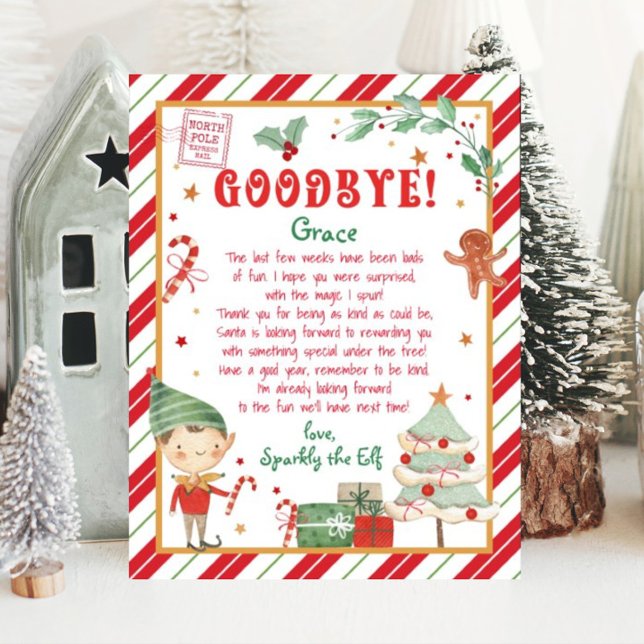 Affiche Lettre d'adieu aux elfes de Noël (Goodbye Christmas Elf. Personalize your Christmas Elf letter, download, print from home.)
