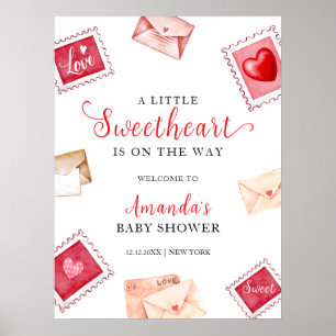Affiche Lettre d'amour Timbre Baby shower amoureux Bienven