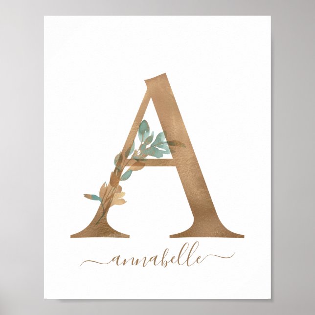 Affiche LETTRE D'Aquarelle Florale D'OR MONGRAPHIQUE A POS (Devant)