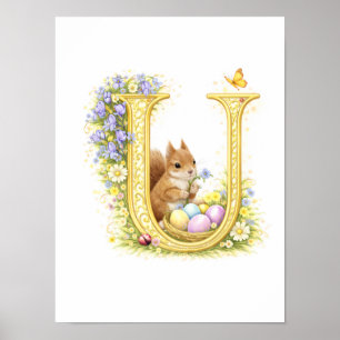 Affiche Lettre de crèche U Bébé Tamia Initiale Florale Dor