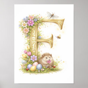 Affiche Lettre de maternelle F Hérisson Bébé Initial Flora