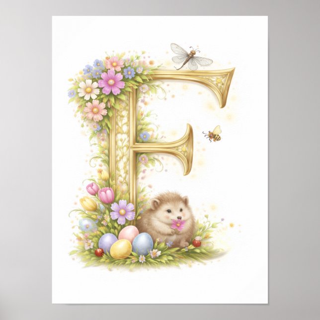 Affiche Lettre de maternelle F Hérisson Bébé Initial Flora (Devant)