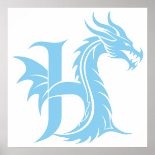 Affiche Lettre de style dragon H, Alphabet du dragon, Mono