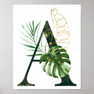 Affiche Lettre décorative A avec feuilles tropicaux