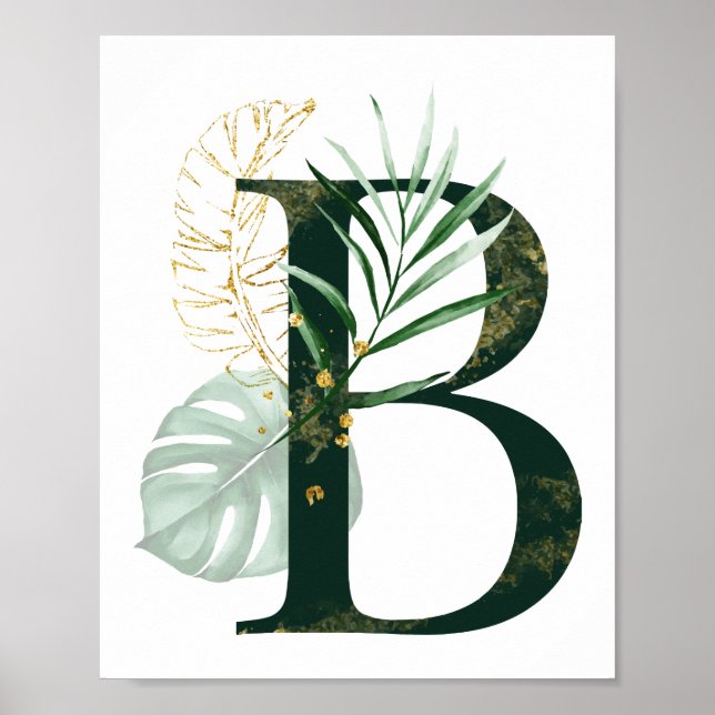Affiche Lettre décorative B avec feuilles tropicaux (Devant)