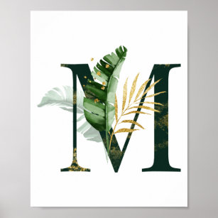 Affiche Lettre décorative M avec feuilles tropicaux