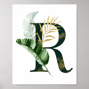Affiche Lettre décorative R avec feuilles tropicaux