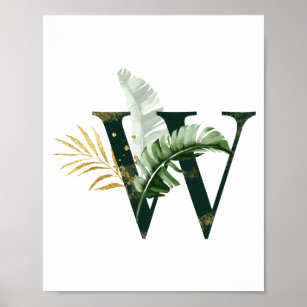 Affiche Lettre décorative W avec feuilles tropicaux
