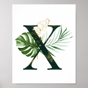 Affiche Lettre décorative X avec feuilles tropicaux