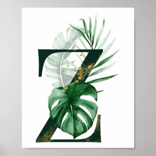 Affiche Lettre décorative Z avec feuilles tropicaux