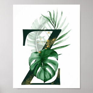 Affiche Lettre décorative Z avec feuilles tropicaux