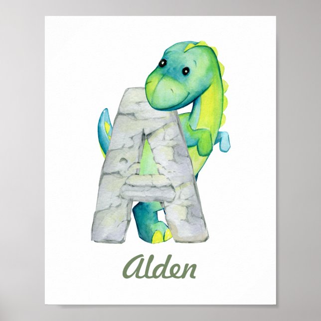 Affiche LETTRE Dinosaure Bébé Personnalisée Décor Dinosaur (Devant)