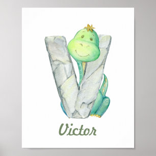 Affiche Lettre Dinosaure Cute Décor Baby personnalisée V