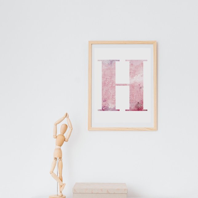 Affiche Lettre du nom de la fille H Boho Pink Aquarelle Po (Créateur téléchargé)