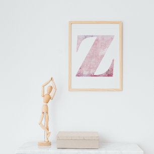 Affiche Lettre du nom de la fille Z Boho Pink Aquarelle Po