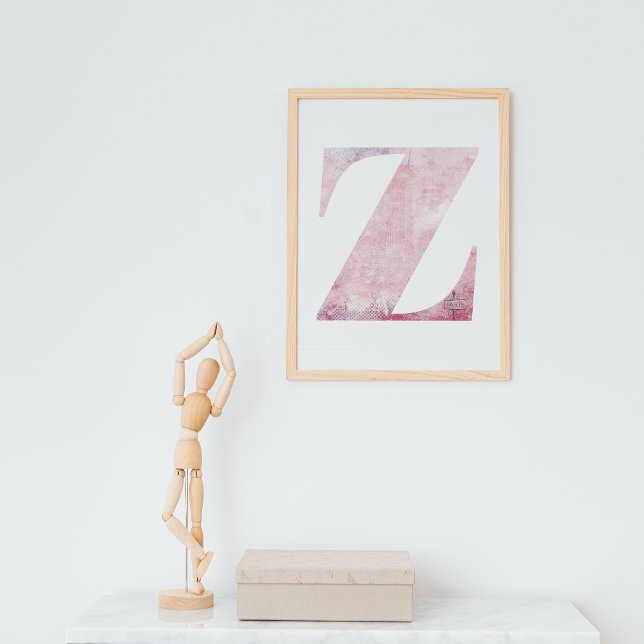 Affiche Lettre du nom de la fille Z Boho Pink Aquarelle Po (Créateur téléchargé)