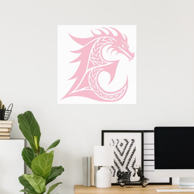 Affiche Lettre E de style dragon, Alphabet Dragon, Monogra (Bureau à domicile)