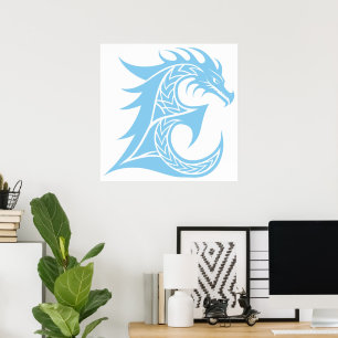 Affiche Lettre E de style dragon, alphabet du dragon, mono